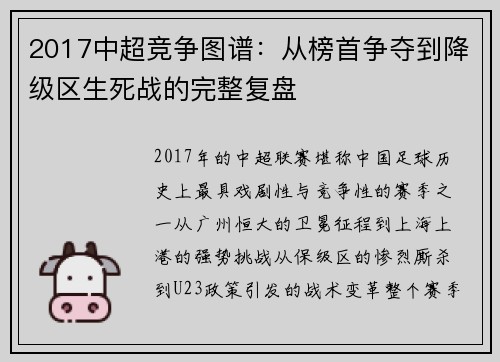 2017中超竞争图谱:从榜首争夺到降级区生死战的完整复盘